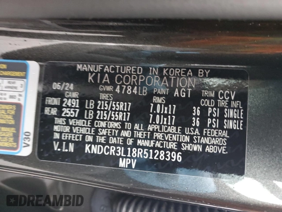 2024 Kia Niro Wind with VIN KNDCR3L18R5128396, listed as a Copart auction lot 46113855 with 4,999 mi miles and Salvage Title. Bid and sale history available at DreamBid. Image 14.