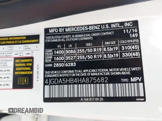 2017 Mercedes-Benz GLE 350 with VIN 4JGDA5HB4HA875682, listed as a IAAI auction lot 42198867 with 112,765 mi miles and . Bid and sale history available at DreamBid. Image 9.