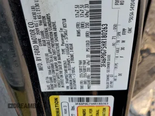 2017 Ford Fusion S with VIN 3FA6P0G75HR180263, listed as a Copart auction lot 43264345 with 105,020 mi miles and Salvage Title. Bid and sale history available at DreamBid. Image 14.