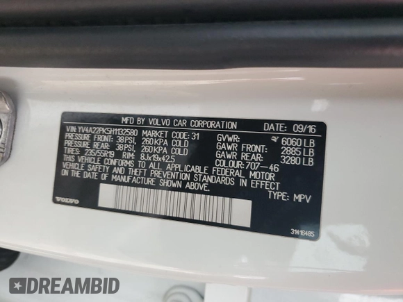 2017 Volvo XC90 Momentum with VIN YV4A22PK5H1132580, listed as a Copart auction lot 45276535 with Not Provided miles and Salvage Title. Bid and sale history available at carsss.com. Image 14.
