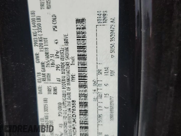2018 Ford F-150 XL with VIN 1FTEX1CP7JKD78368, listed as a Copart auction lot 55904385 with 126,812 mi miles and Salvage title. Bid and sale history available at DreamBid. Image 12.