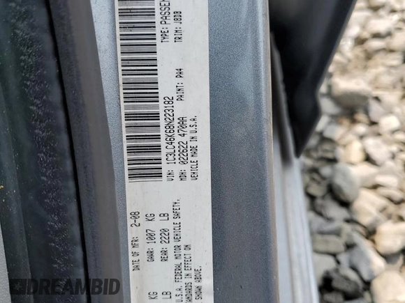 2008 Chrysler Sebring LX with VIN 1C3LC46K68N223182, listed as a Copart auction lot 60599985 with 113,945 mi miles and Salvage title. Bid and sale history available at DreamBid. Image 12.