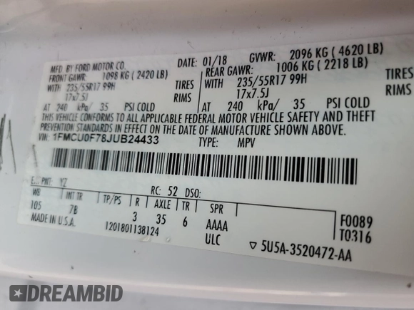 2018 Ford Escape S with VIN 1FMCU0F78JUB24433, listed as a Copart auction lot 48077905 with Not Provided miles and Salvage Title. Bid and sale history available at carsss.com. Image 13.