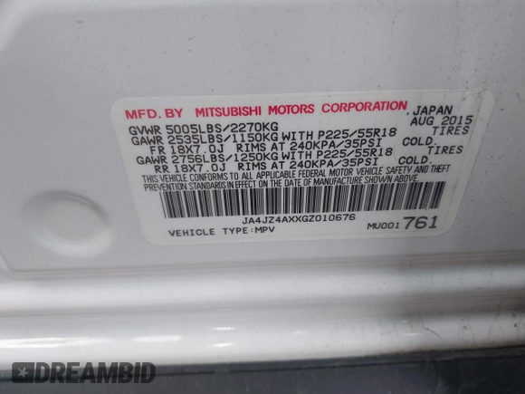 2016 Mitsubishi Outlander GT z VIN JA4JZ4AXXGZ010676, wystawiony jako IAAI lot #41527681 z przebiegiem 71 866 mil mil oraz . Historia ofert i sprzedaży dostępna na DreamBid. Obrazek 9.
