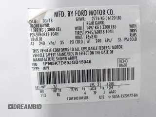 2018 Ford Explorer XLT with VIN 1FM5K7D89JGB15046, listed as a IAAI auction lot 42313133 with 108,477 mi miles and . Bid and sale history available at DreamBid. Image 9.