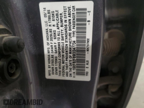 2014 Honda Civic Sedan EX with VIN 19XFB2F89EE047734, listed as a Copart auction lot 52445725 with 96,822 mi miles and Salvage Title. Bid and sale history available at carsss.com. Image 12.