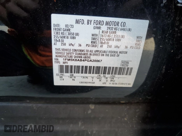 2023 Ford Police Interceptor Utility z VIN 1FM5K8AB4PGA20067, wystawiony jako Copart lot #52790805 z przebiegiem 26 755 mil mil oraz Szkoda całkowita • Salvage title. Historia ofert i sprzedaży dostępna na DreamBid. Obrazek 13.