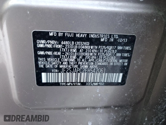 2014 Subaru Forester 2.5i Touring with VIN JF2SJAPC2EH542061, listed as a Copart auction lot 43796195 with 102,087 mi miles and Clean Title. Bid and sale history available at carsss.com. Image 12.