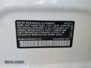 2013 Volkswagen CC R-Line with VIN WVWBP7AN2DE561333, listed as a Copart auction lot 67903454 with 91,378 mi miles and Salvage Title. Bid and sale history available at carsss.com. Image 12.