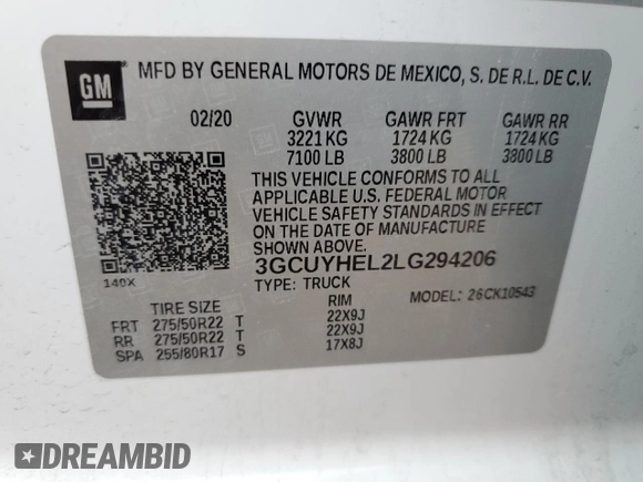 2020 Chevrolet Silverado 1500 High Country with VIN 3GCUYHEL2LG294206, listed as a Copart auction lot 84415064 with 97,099 mi miles and Clean Title. Bid and sale history available at carsss.com. Image 12.