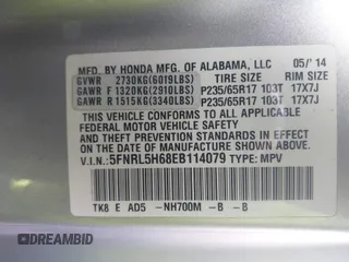 2014 Honda Odyssey EX-L with VIN 5FNRL5H68EB114079, listed as a IAAI auction lot 42117639 with Not Provided miles and . Bid and sale history available at carsss.com. Image 9.