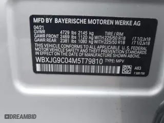 2021 BMW X1 xDrive28i with VIN WBXJG9C04M5T79810, listed as a IAAI auction lot 41471536 with 75,345 mi miles. Bid and sale history available at carsss.com. Image 9.