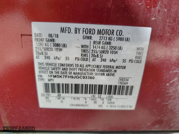 2018 Ford Explorer Limited with VIN 1FM5K7FH9JGC93360, listed as a Copart auction lot 49200755 with 106,324 mi miles and Salvage Title. Bid and sale history available at carsss.com. Image 16.