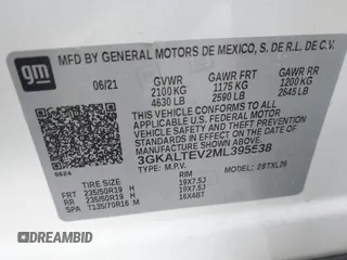 2021 GMC Terrain SLE with VIN 3GKALTEV2ML395538, listed as a IAAI auction lot 41279900 with 37,590 mi miles and . Bid and sale history available at carsss.com. Image 9.