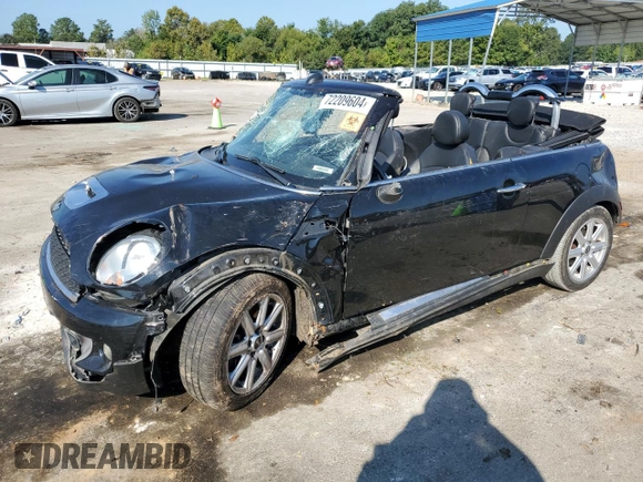 2012 MINI Convertible S with VIN WMWZP3C54CT296796, listed as a Copart auction lot 72209604 with 90,864 mi miles and Salvage title. Bid and sale history available at DreamBid. Image 1.