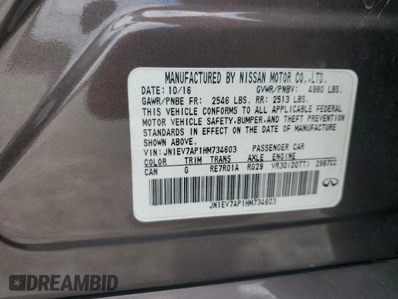 2017 Infiniti Q50 Sport with VIN JN1EV7AP1HM734603, listed as a Copart auction lot 63349095 with 153,113 mi miles and Clean title. Bid and sale history available at DreamBid. Image 12.