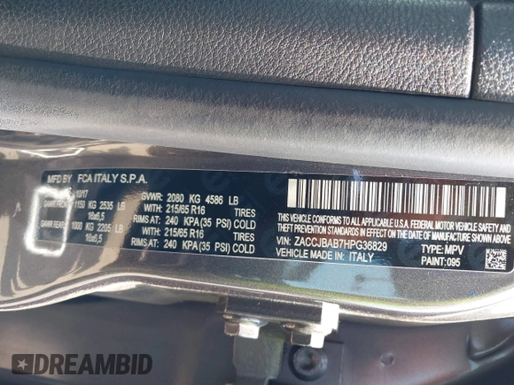 2017 Jeep Renegade Sport with VIN ZACCJBAB7HPG36829, listed as a IAAI auction lot 39881153 with 124,471 mi miles and . Bid and sale history available at carsss.com. Image 9.