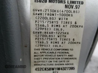 1998 Isuzu Rodeo S z VIN 4S2CK58W1W4327395, wystawiony jako Copart lot #44400715 z przebiegiem 193 659 mil mil oraz Szkoda całkowita • Salvage title. Historia ofert i sprzedaży dostępna na DreamBid. Obrazek 13.