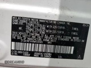 2024 Toyota RAV4 XLE Premium с VIN 2T3A1RFV4RW459565, выставлен на аукционе Copart как лот 57836045 с пробегом 8 480 миль миль и Списание • Salvage title. История ставок и продаж доступна на DreamBid. Изображение 13.