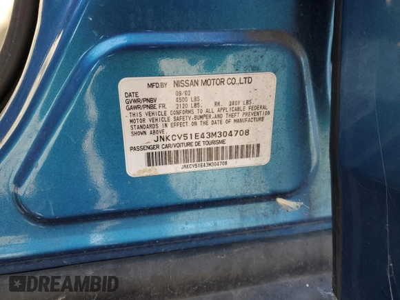 2003 Infiniti G35 w/Leather with VIN JNKCV51E43M304708, listed as a Copart auction lot 72545204 with 197,480 mi miles and Salvage Title. Bid and sale history available at DreamBid. Image 12.