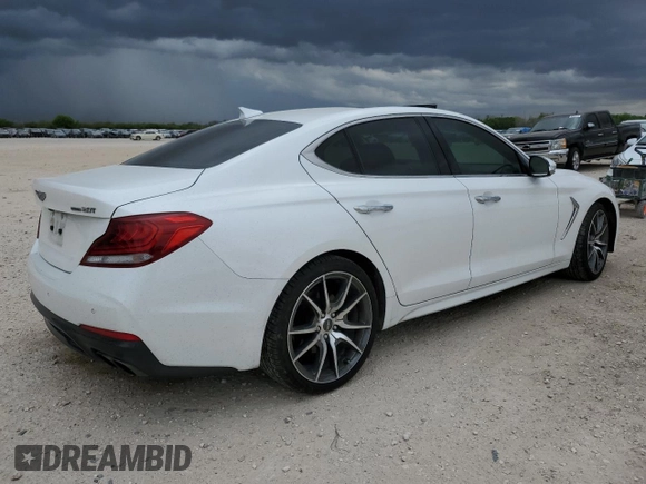 2021 Genesis G70 2.0T with VIN KMTG44LA2MU066726, listed as a Copart auction lot 50803555 with 28,618 mi miles and Salvage title. Bid and sale history available at DreamBid. Image 3.