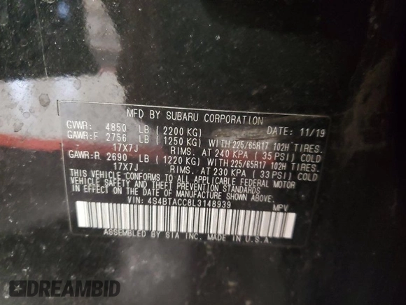 2020 Subaru Outback Premium with VIN 4S4BTACC8L3148939, listed as a IAAI auction lot 41975346 with 95,731 mi miles and . Bid and sale history available at DreamBid. Image 1.