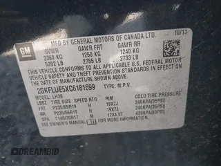 2012 GMC Terrain SLT-1 with VIN 2GKFLUE5XC6181699, listed as a IAAI auction lot 42131273 with 114,911 mi miles and . Bid and sale history available at DreamBid. Image 9.