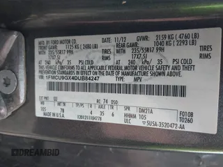 2013 Ford Escape SE with VIN 1FMCU9GX4DUB84247, listed as a IAAI auction lot 40427032 with 201,151 mi miles. Bid and sale history available at carsss.com. Image 9.