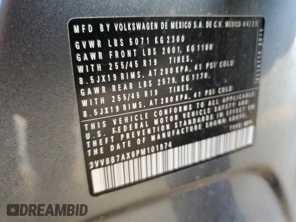 2023 Volkswagen Tiguan SE R-Line Black with VIN 3VV8B7AX6PM101974, listed as a Copart auction lot 60465795 with 29,464 mi miles and Salvage title. Bid and sale history available at DreamBid. Image 13.