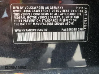2012 Volkswagen CC Lux Limited with VIN WVWHN7ANXCE550286, listed as a Copart auction lot 74525864 with 94,224 mi miles and Salvage Title. Bid and sale history available at carsss.com. Image 13.