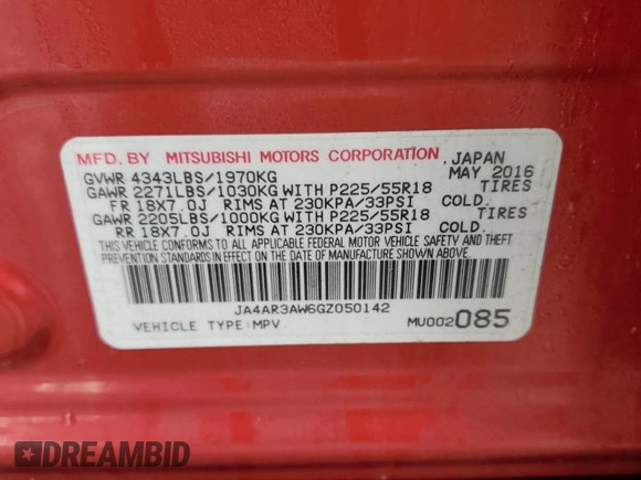 2016 Mitsubishi Outlander Sport 2.4 ES with VIN JA4AR3AW6GZ050142, listed as a Copart auction lot 47613925 with 138,922 mi miles and Salvage Title. Bid and sale history available at carsss.com. Image 13.