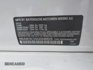 2016 BMW 3 Series 328i with VIN WBA8E9C59GK648626, listed as a IAAI auction lot 41954172 with 72,660 mi miles and . Bid and sale history available at DreamBid. Image 9.