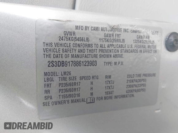 2008 Suzuki XL7 Limited with VIN 2S3DB917886123903, listed as a IAAI auction lot 42491404 with 172,660 mi miles and . Bid and sale history available at DreamBid. Image 9.