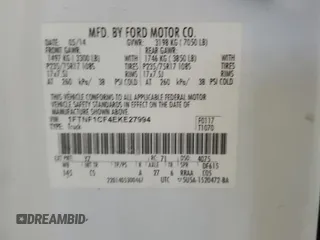 2014 Ford F-150 XL with VIN 1FTNF1CF4EKE27994, listed as a Copart auction lot 52260405 with 282,140 mi miles and Clean Title. Bid and sale history available at carsss.com. Image 12.