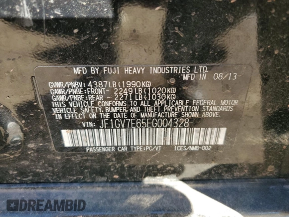 2014 Subaru WRX WRX z VIN JF1GV7E65EG004328, wystawiony jako Copart lot #43444355 z przebiegiem 58 253 mil mil oraz Czysty tytuł • Clean title. Historia ofert i sprzedaży dostępna na DreamBid. Obrazek 12.
