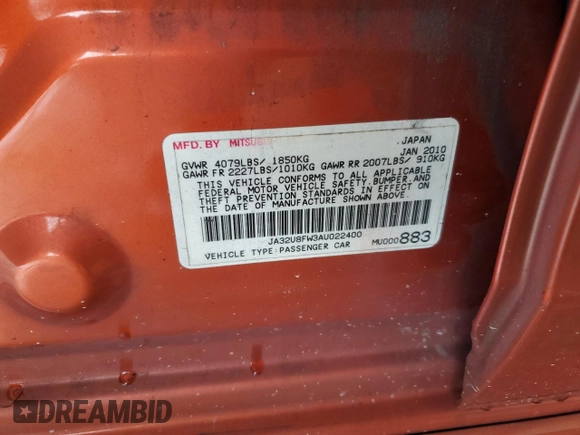 2010 Mitsubishi Lancer GTS with VIN JA32U8FW3AU022400, listed as a Copart auction lot 72569714 with 147,440 mi miles and Salvage Title. Bid and sale history available at carsss.com. Image 12.
