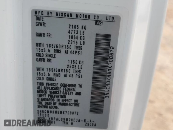2021 Nissan NV200 SV с VIN 3N6CM0KN8MK700872, выставлен на аукционе Copart как лот 57840275 с пробегом 98 193 миль миль и Списание • Salvage title. История ставок и продаж доступна на DreamBid. Изображение 13.