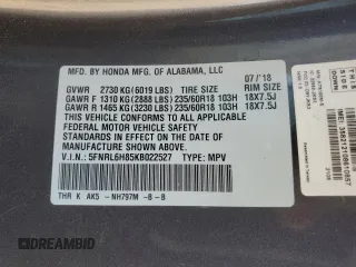 2019 Honda Odyssey Touring with VIN 5FNRL6H85KB022527, listed as a Copart auction lot 43851485 with 104,332 mi miles and Salvage Title. Bid and sale history available at carsss.com. Image 14.
