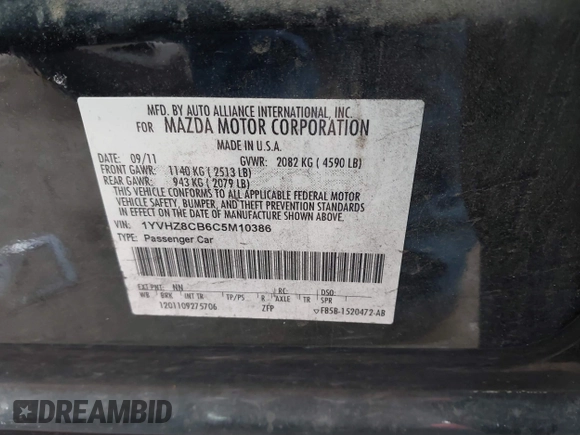 2012 Mazda 6 S Grand Touring with VIN 1YVHZ8CB6C5M10386, listed as a IAAI auction lot 41311266 with Not Provided miles and . Bid and sale history available at DreamBid. Image 9.