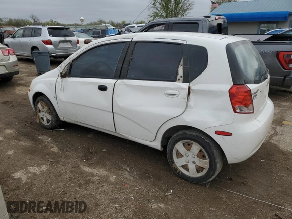 2007 Chevrolet Aveo LS with VIN KL1TD66657B722344, listed as a Copart auction lot 52046095 with 165,798 mi miles and Salvage title. Bid and sale history available at DreamBid. Image 2.