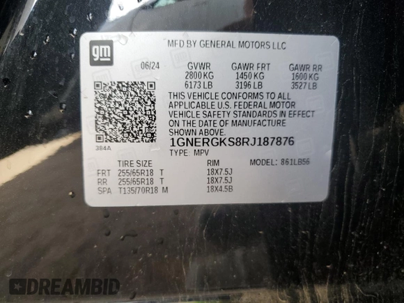 2024 Chevrolet Traverse FWD LT с VIN 1GNERGKS8RJ187876, выставлен на аукционе Copart как лот 63403625 с пробегом 28 926 миль миль и Чистый • Clean title. История ставок и продаж доступна на DreamBid. Изображение 13.