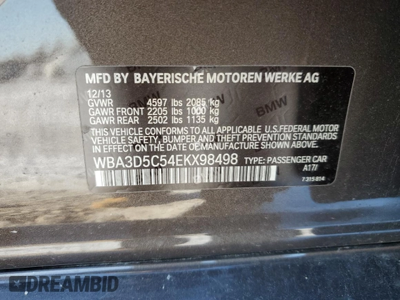 2014 BMW 3 Series 328d xDrive with VIN WBA3D5C54EKX98498, listed as a Copart auction lot 41380215 with 155,888 mi miles and Salvage Title. Bid and sale history available at carsss.com. Image 12.
