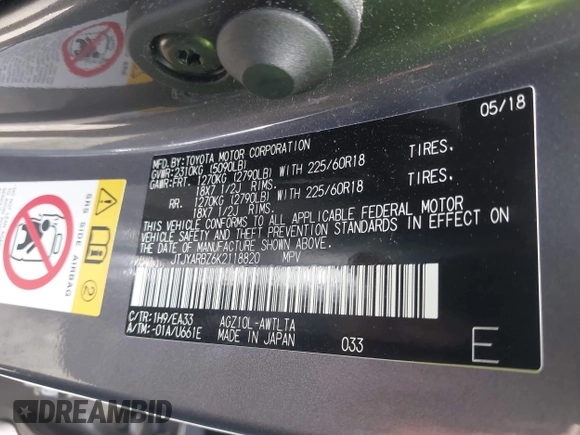 2019 Lexus NX 300 with VIN JTJYARBZ6K2118820, listed as a IAAI auction lot 42206511 with 82,480 mi miles and . Bid and sale history available at DreamBid. Image 9.