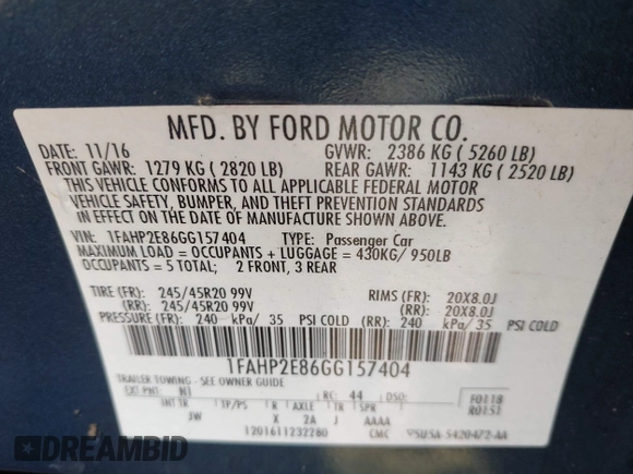 2016 Ford Taurus SEL with VIN 1FAHP2E86GG157404, listed as a IAAI auction lot 41880629 with 149,161 mi miles and . Bid and sale history available at DreamBid. Image 9.