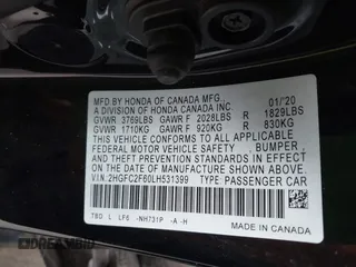 2020 Honda Civic Sedan LX with VIN 2HGFC2F60LH531399, listed as a IAAI auction lot 41713211 with 126,789 mi miles. Bid and sale history available at carsss.com. Image 9.
