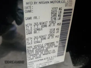 2022 Nissan Frontier SV with VIN 1N6ED1EK9NN691370, listed as a Copart auction lot 41878115 with 17,151 mi miles and Non Repairable. Bid and sale history available at carsss.com. Image 12.