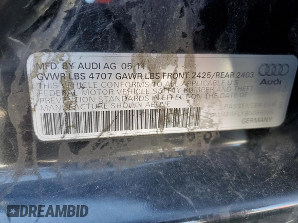 2011 Audi A4 Premium с VIN WAUAFAFLXBN056086, выставлен на аукционе Copart как лот 46919565 с пробегом 97 102 миль миль и Чистый • Clean title. История ставок и продаж доступна на DreamBid. Изображение 12.