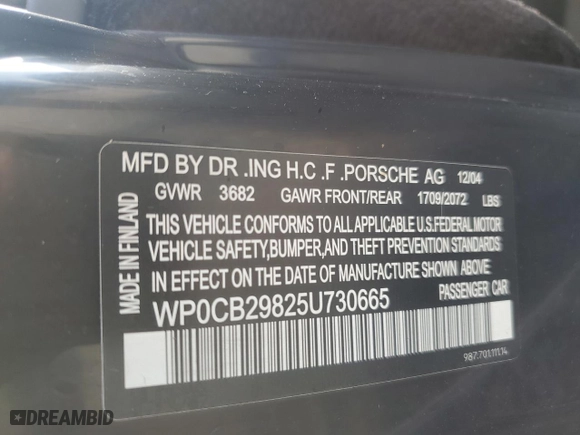 2005 Porsche Boxster S with VIN WP0CB29825U730665, listed as a Copart auction lot 74218244 with 0 mi miles and Non Repairable. Bid and sale history available at carsss.com. Image 13.