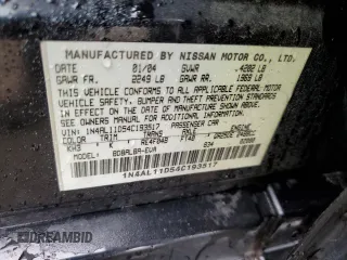 2004 Nissan Altima with VIN 1N4AL11D54C193517, listed as a Copart auction lot 56189985 with 210,451 mi miles and Salvage title. Bid and sale history available at DreamBid. Image 12.