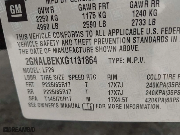 2016 Chevrolet Equinox LS with VIN 2GNALBEKXG1131864, listed as a IAAI auction lot 41945634 with 111,087 mi miles. Bid and sale history available at carsss.com. Image 9.